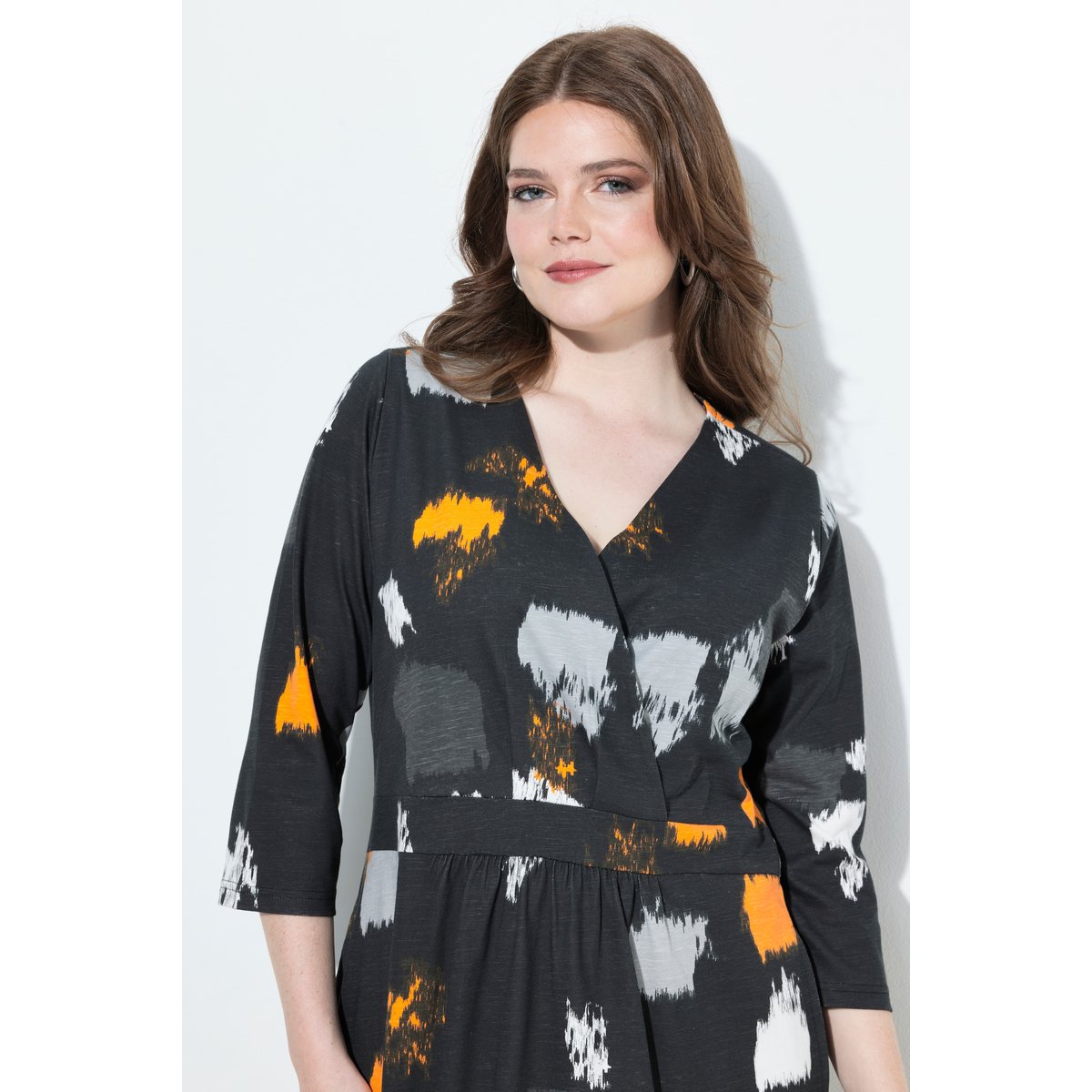 Robe maxi décolleté en V et manches 3/4 noir, ULLA POPKEN