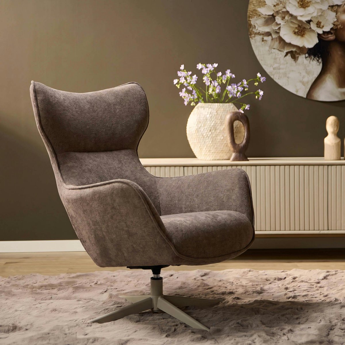 Fauteuil relax pivotant à pied beige CORTINA marron, PIER IMPORT