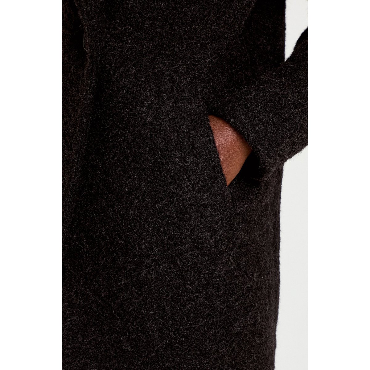 Manteau droit mi-long col tailleur noir, CACHE CACHE