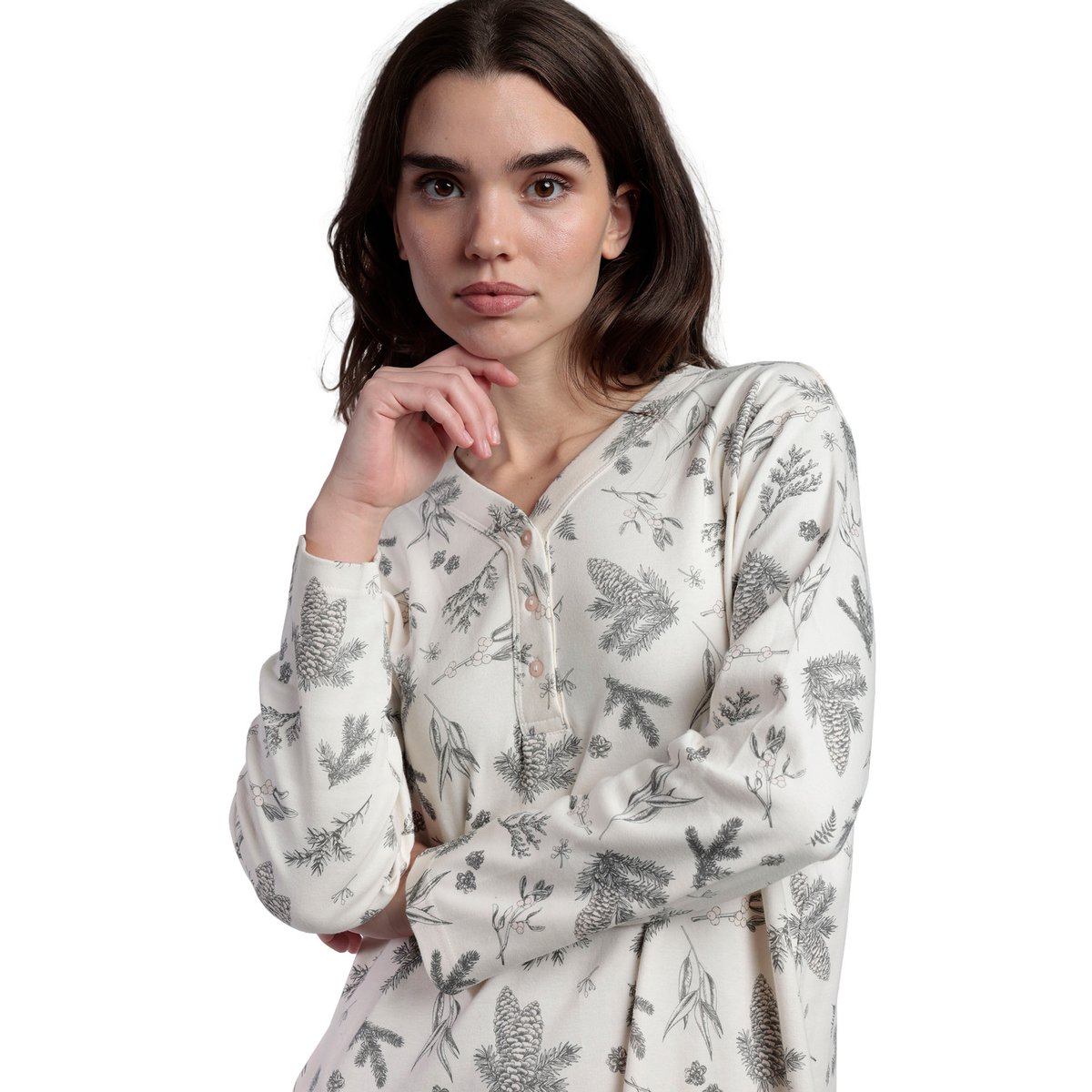 Chemise de nuit manches longues Winter Wood gris, ADMAS