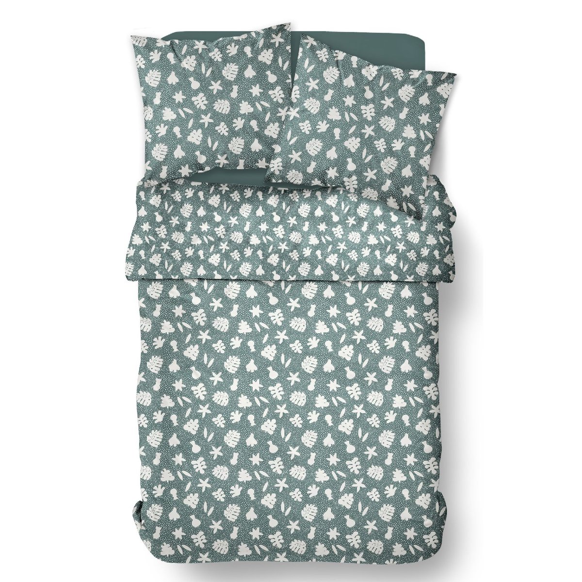 Parure de lit imprimé floral coton SUNSHINE AGATHE vert, TODAY