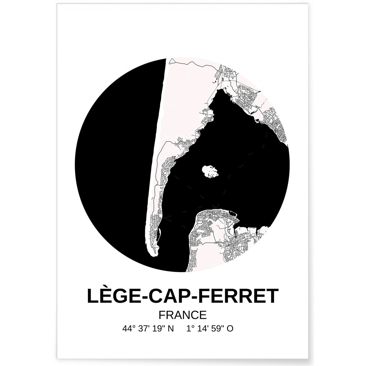 Affiche Carte Lège-Cap-Ferret blanc, L'AFFICHERIE