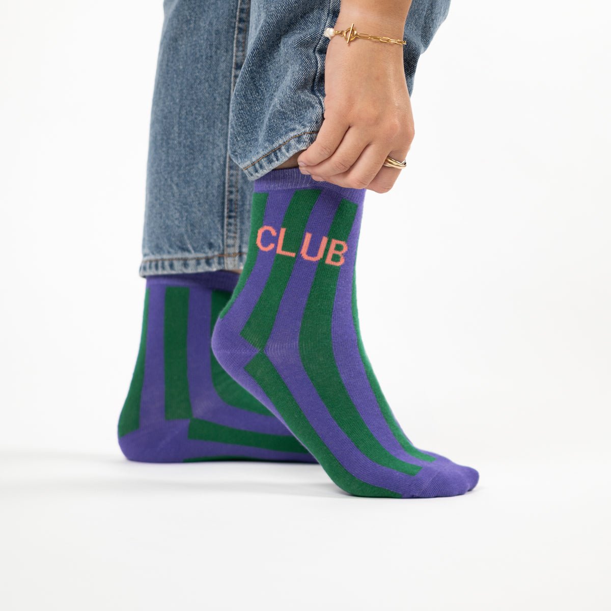 Chaussettes en coton peigné A MESSAGE violet et vert, BILLYBELT