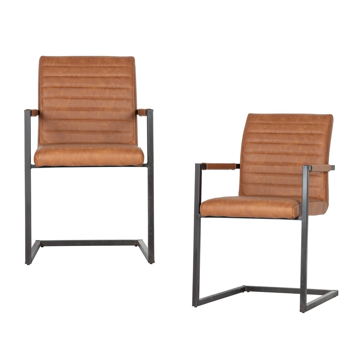 Lot de 2 chaises de salle à manger en tissu tissé BAS cognac, WOOOD