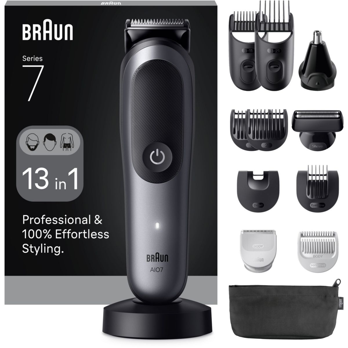 Tondeuse multi usages AIO7560, 14 hauteurs de coupe, précision 0,5 mm, autonomie 120 mn couleur unique, BRAUN