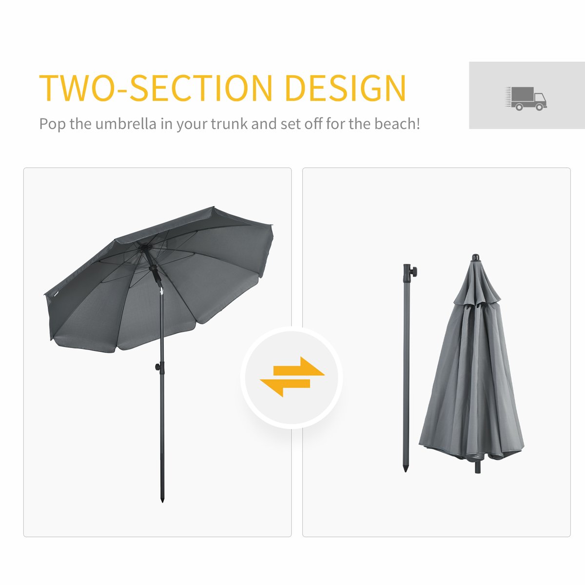 Parasol inclinable octogonal  Ø 1,8 x 2,09H m acier polyester gris gris, OUTSUNNY