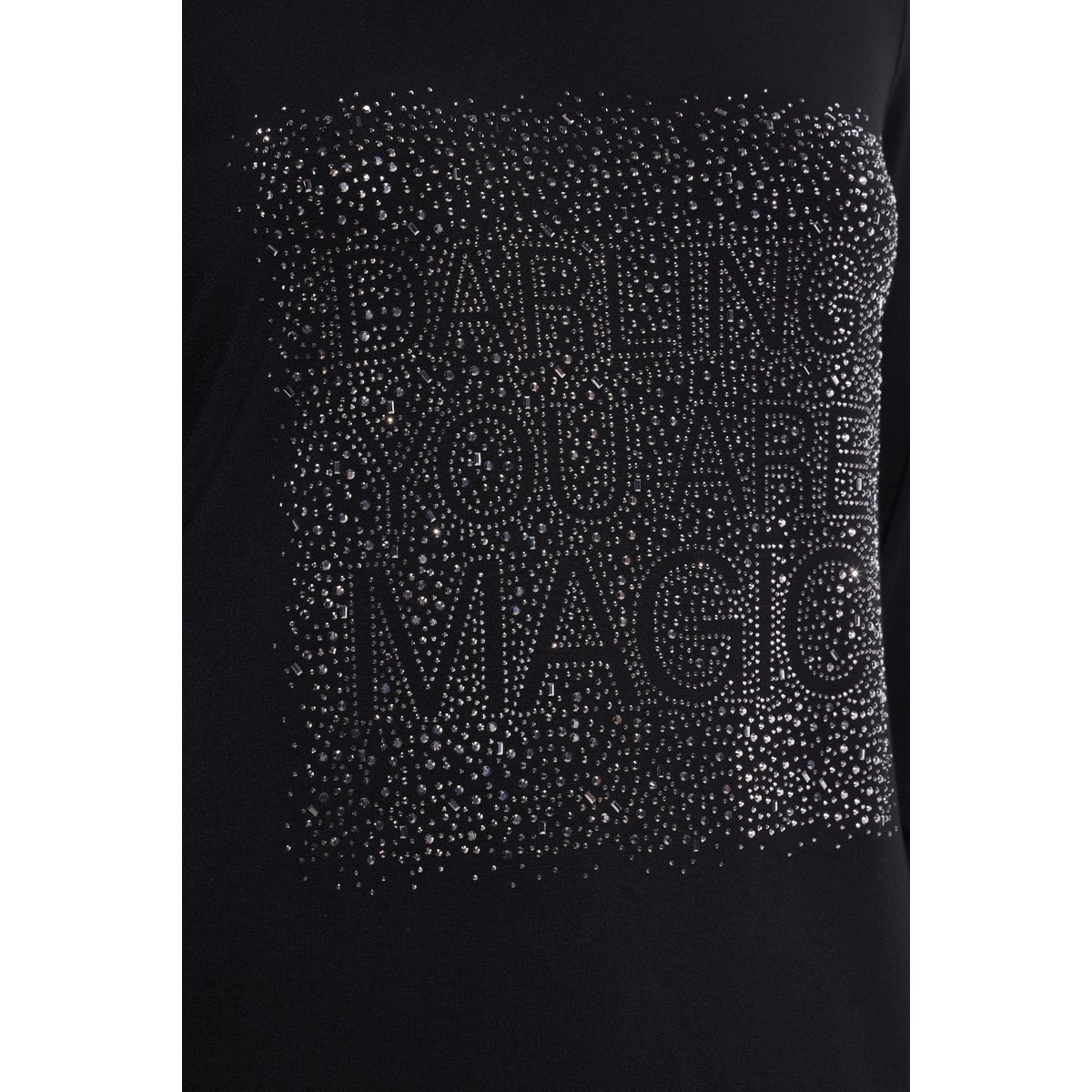 T-shirt à strass. Col rond noir, ULLA POPKEN