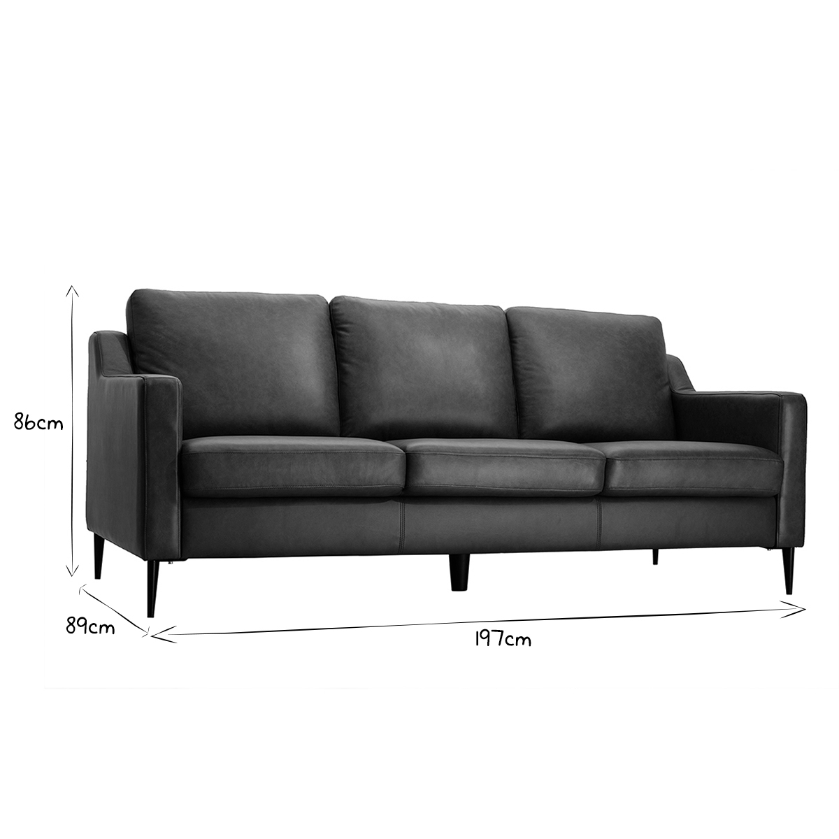 Canapé vintage 3 places cuir marron et bois noir OXMO marron, MILIBOO