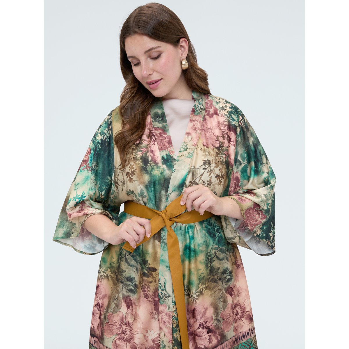 Kimono avec imprimé et ceinture vert, FIORELLA RUBINO