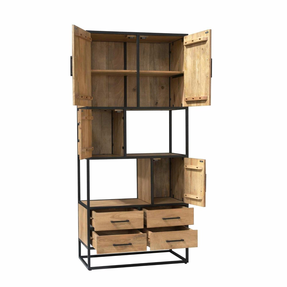 Bibliothèque en bois clair 4 portes 4 tiroirs RIVANO bois naturel, PIER IMPORT