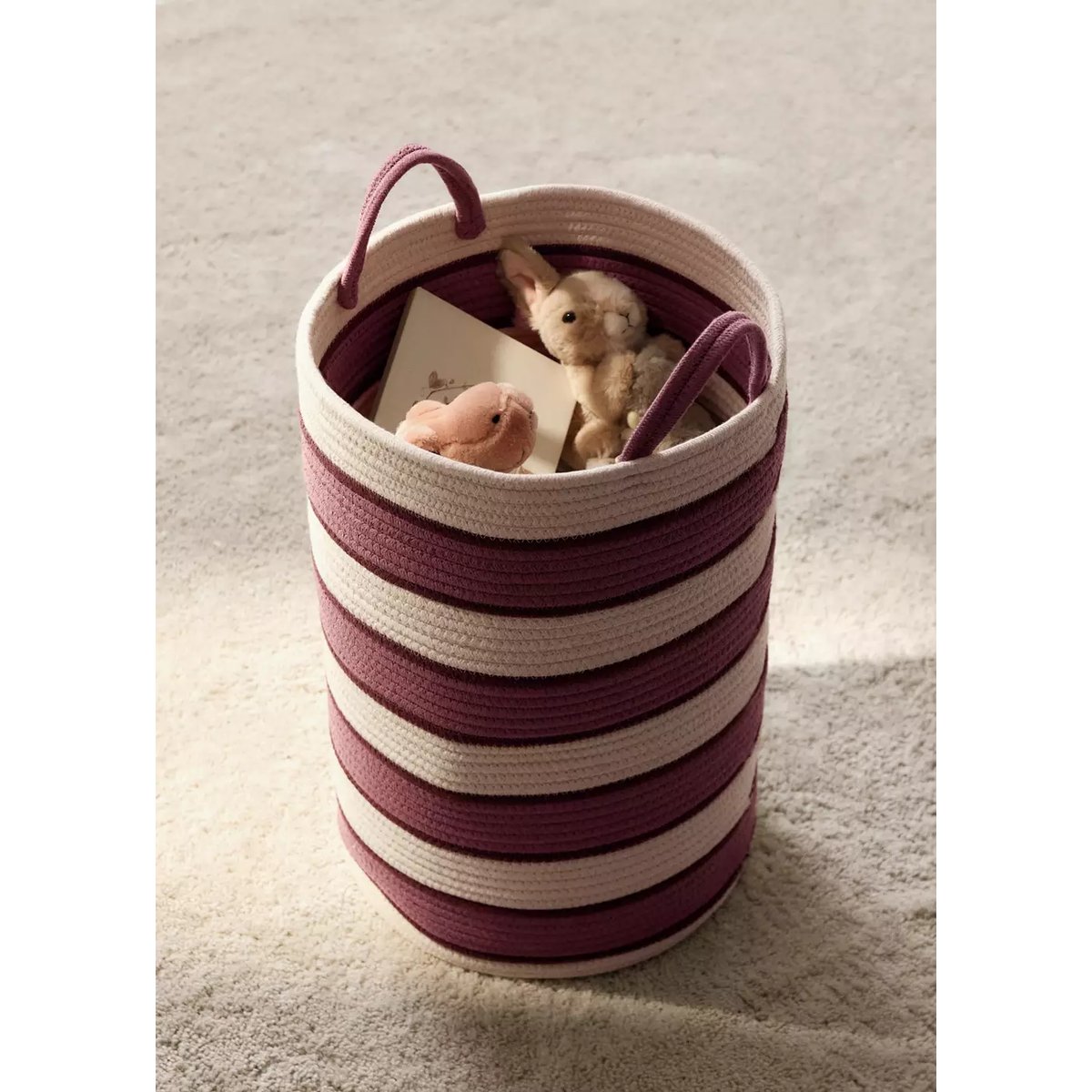 Grand panier en coton rayé rose pastel, MANGO HOME