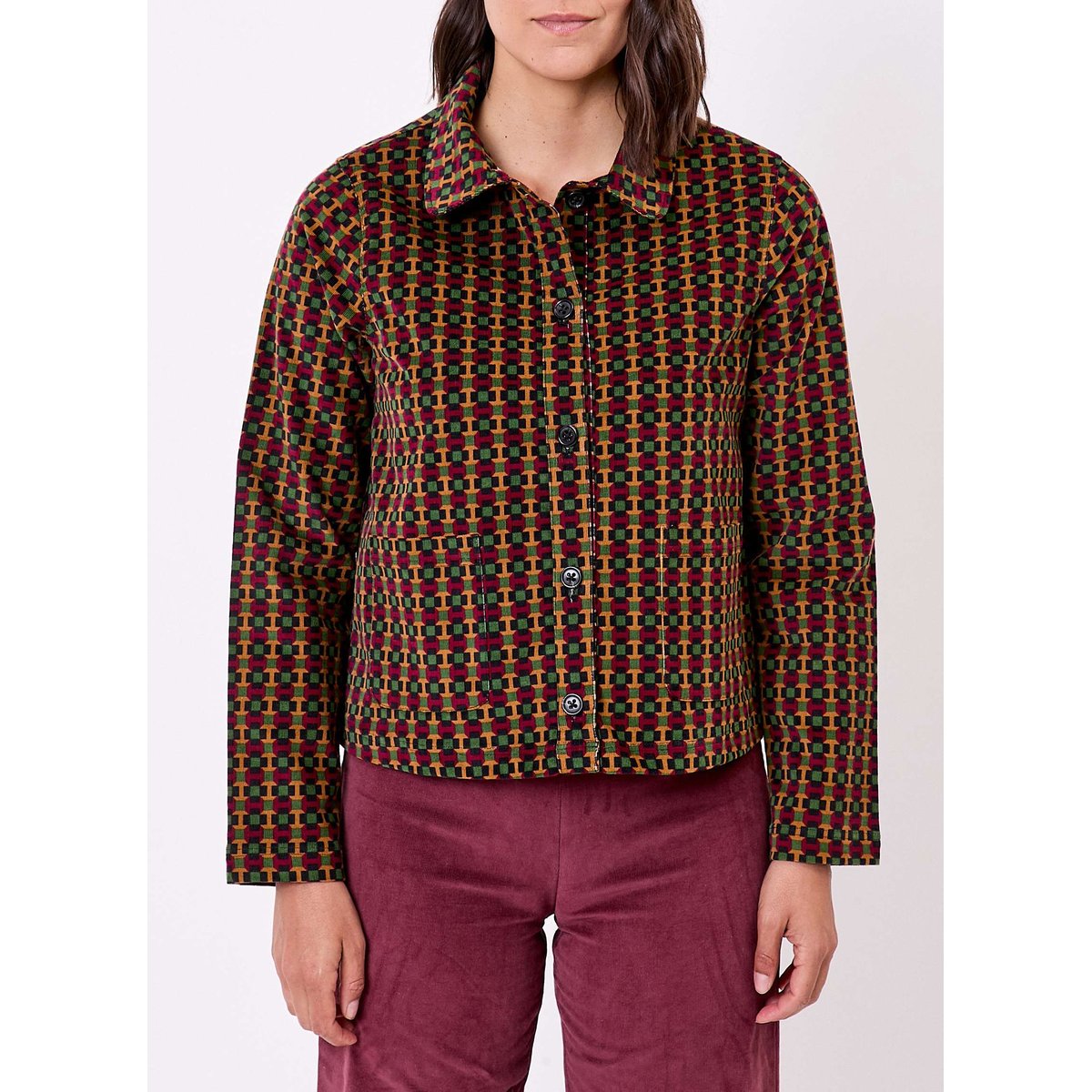Veste courte velours imprimé côtelé LYSIANE vert signal, PRINCESSE NOMADE