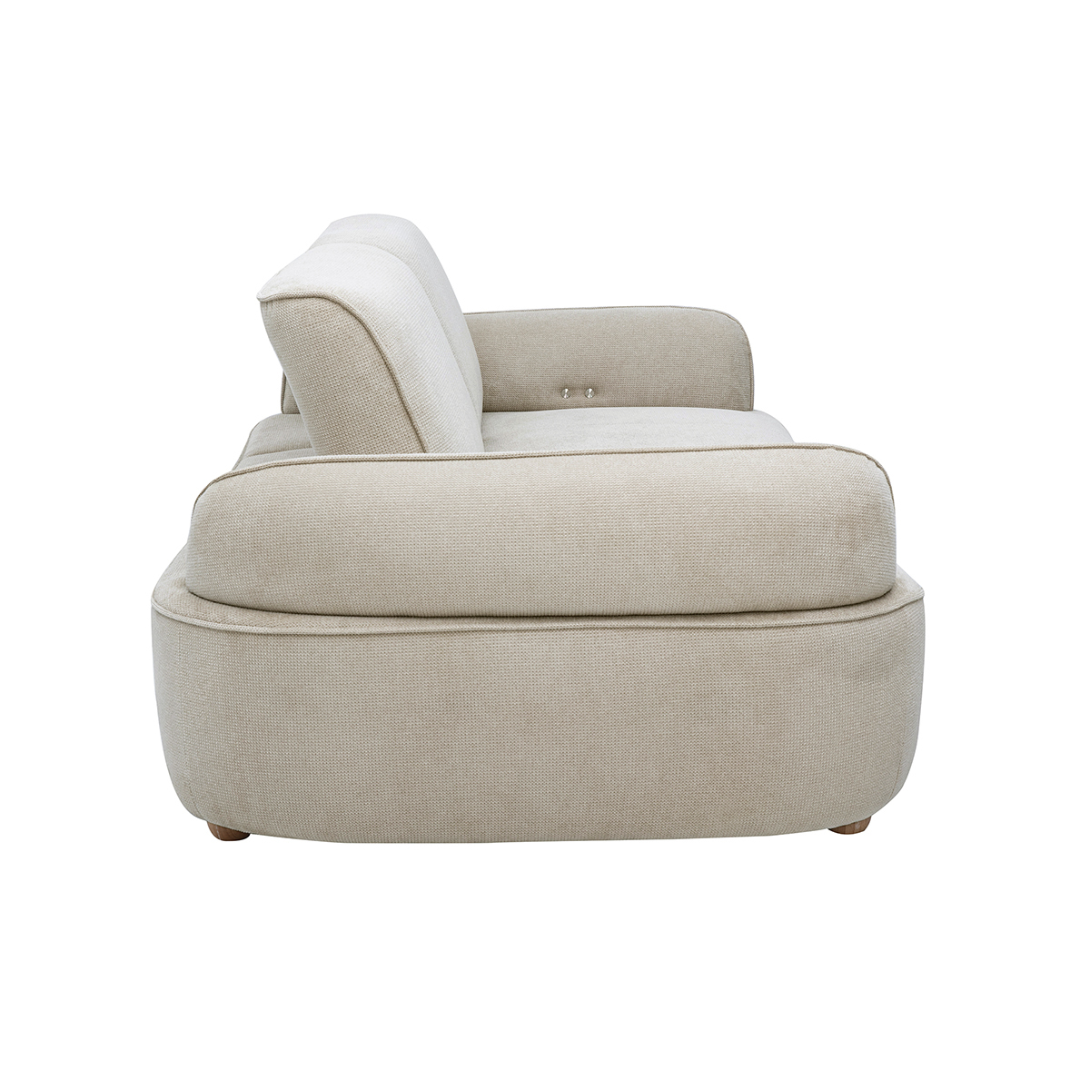 Canapé 3 places avance-recule électrique en tissu velours côtelé vert kaki et bois foncé OTIS beige, MILIBOO
