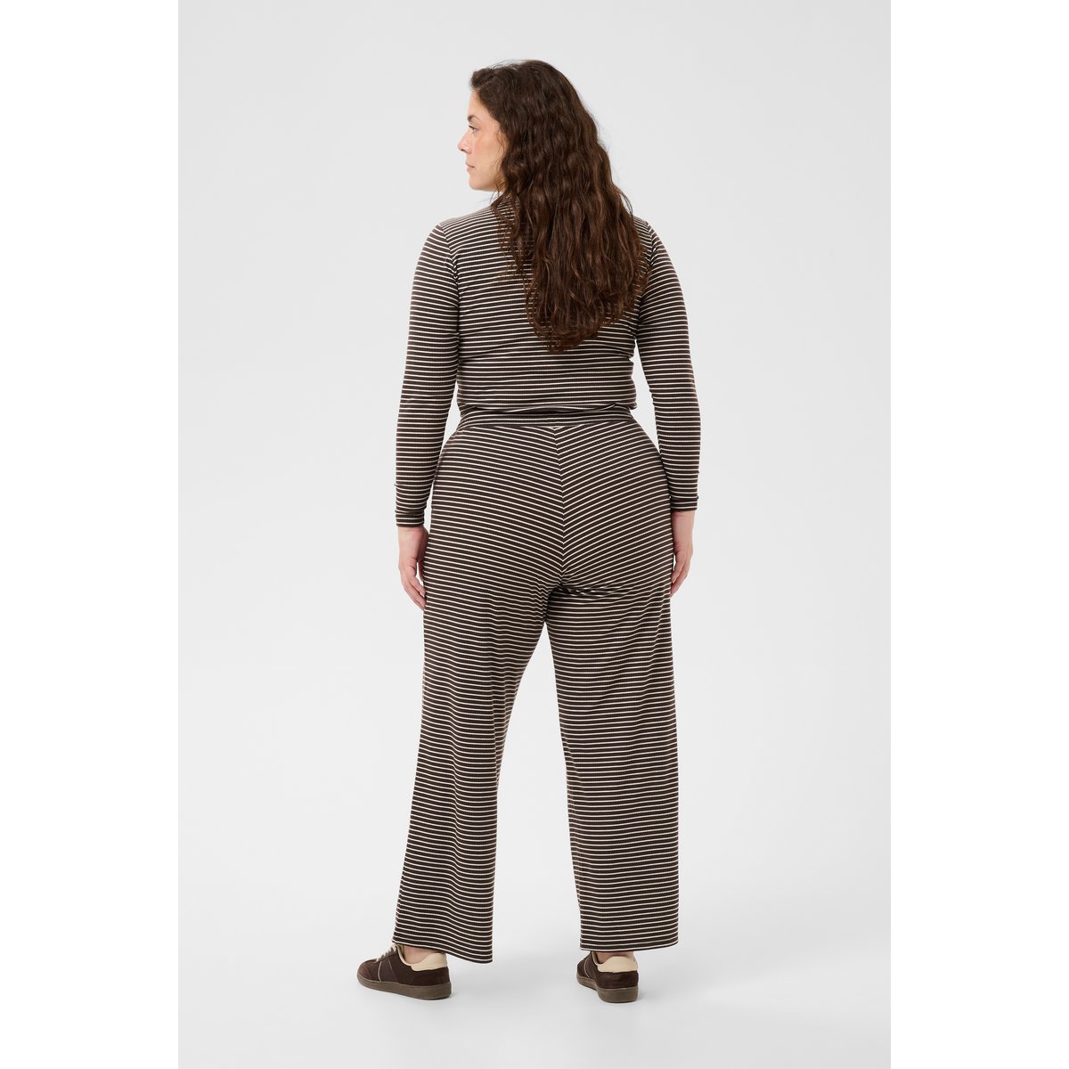 Pantalon Tricoté marrno blanc coffeebean/chalk stripe, KAFFE CURVE