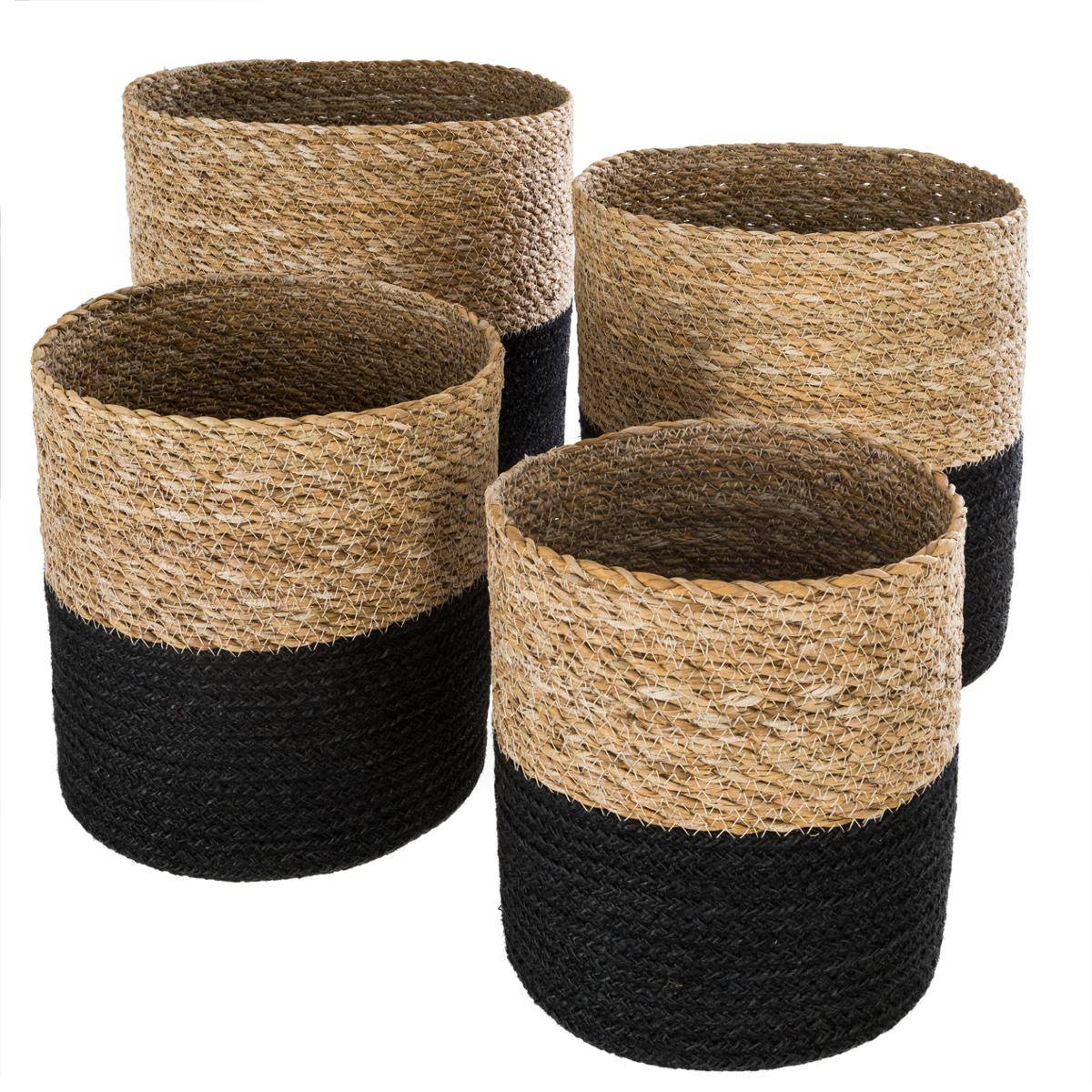 Lot de 4 paniers en jute tressé ATMOSPHERA noir, ATMOSPHERA