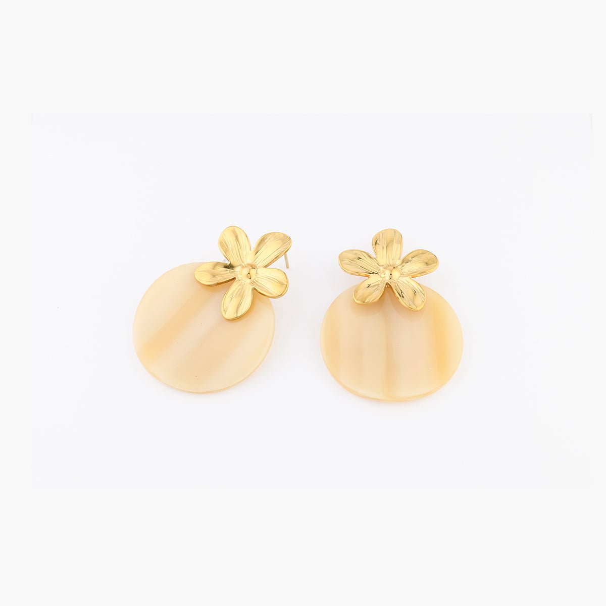 Boucles d'oreilles disque et fleur beige, BALABOOSTE