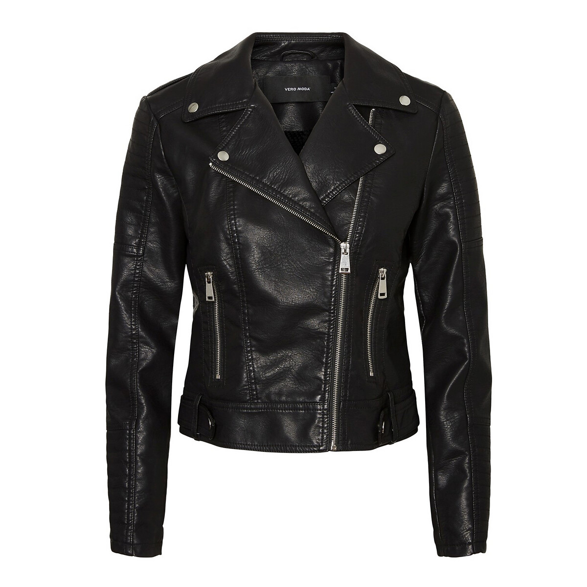 Blouson court zippé, en simili noir, VERO MODA