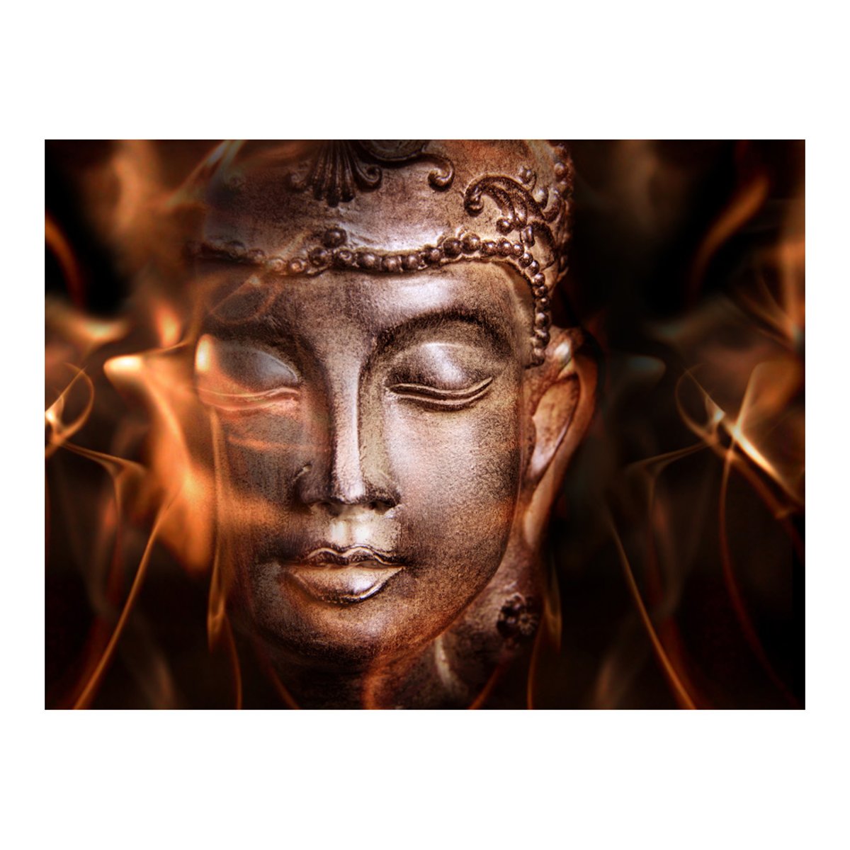 Papier peint intissé panoramique Orient Buddha. Fire of meditation. jaune / doré, EDEN