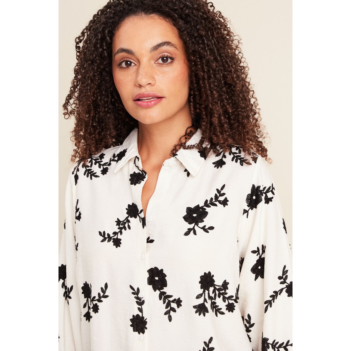 Chemise fluide brodée manches longues blanc, BREAL