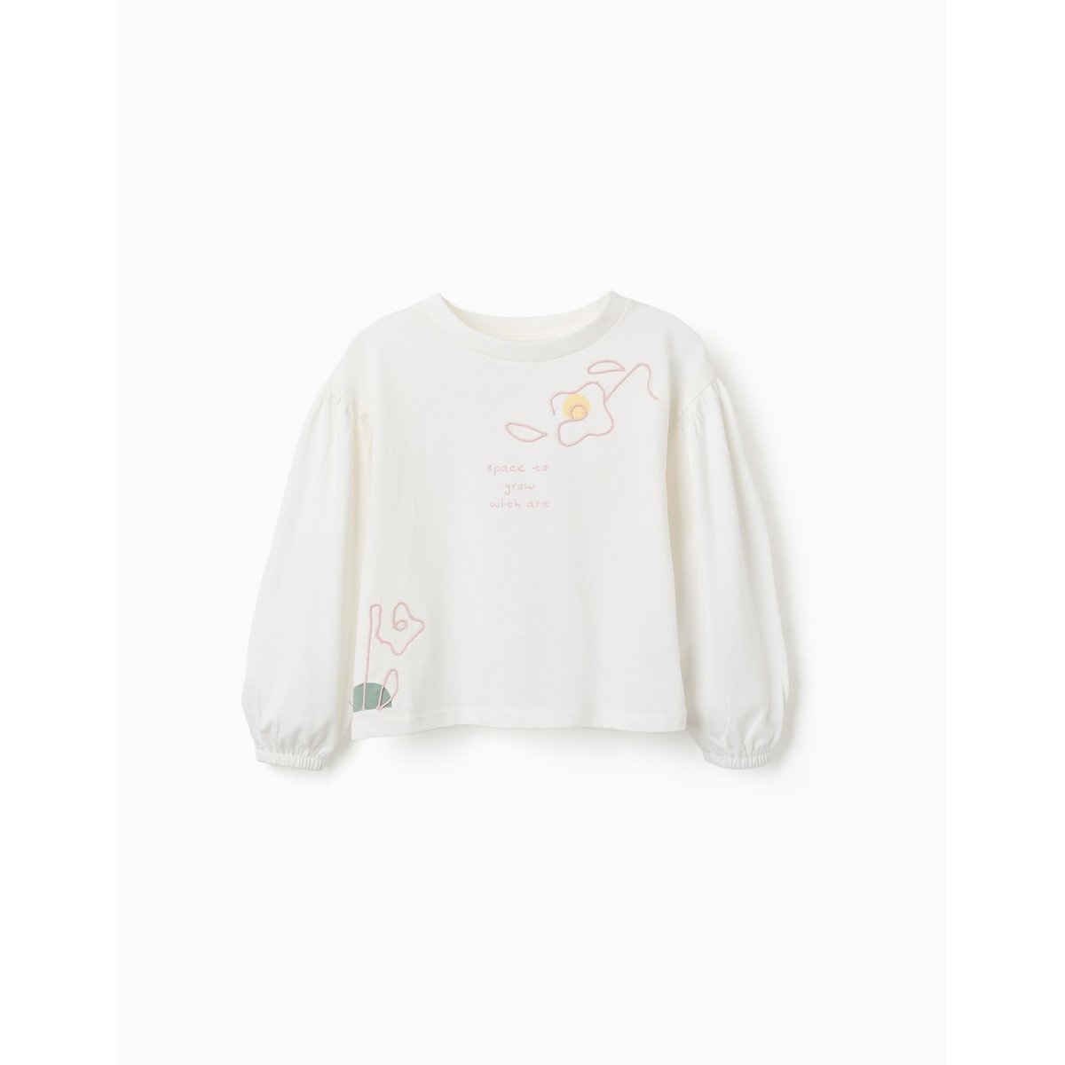 T-shirt à manches longues et bouffantes avec imprimé blanc, ZIPPY