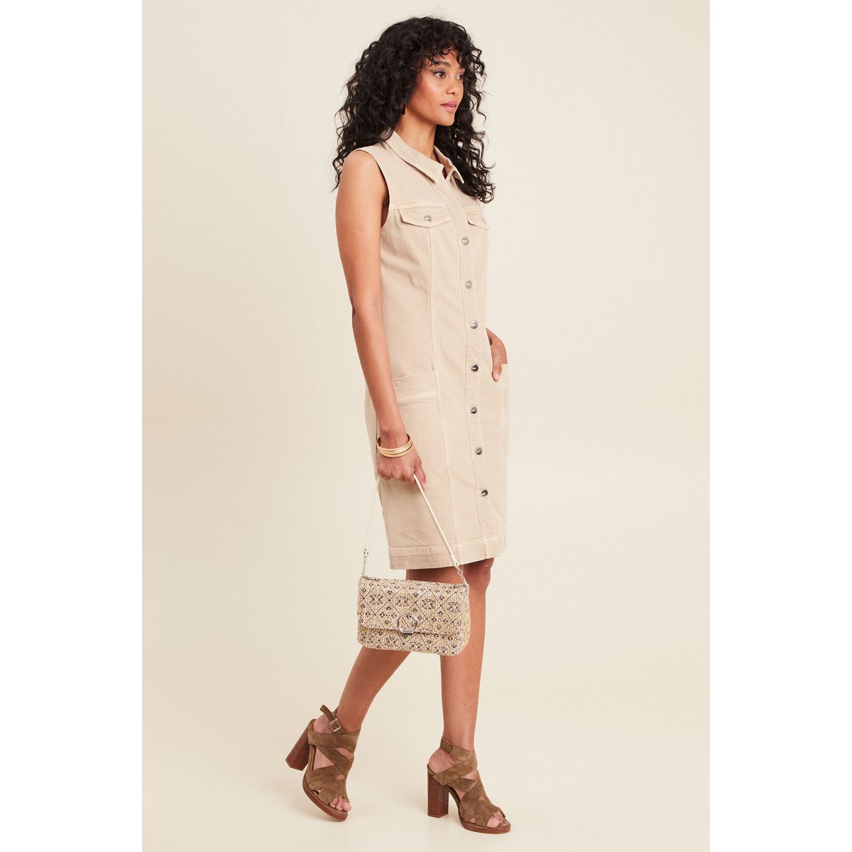 Robe droite en jean denim beige, BREAL