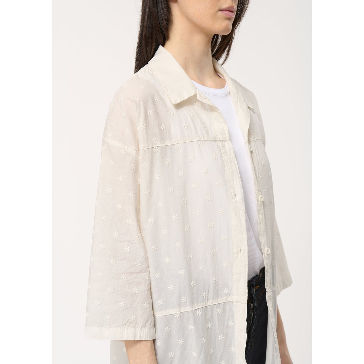 Chemise blanche longue à fleurs ecru, HUMILITY
