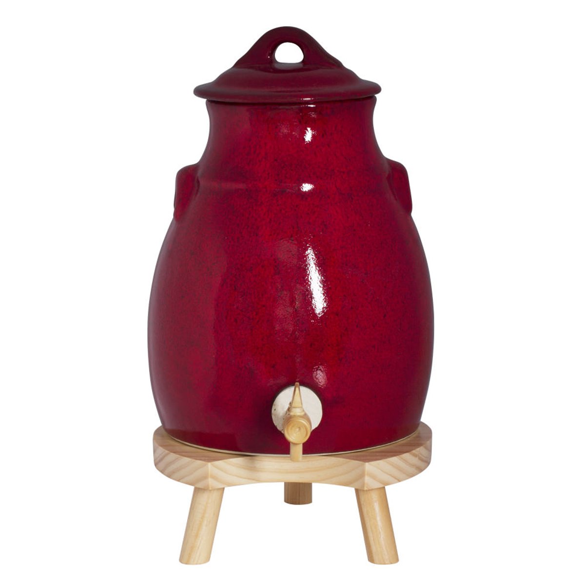 Vinaigrier 3,5 l en grès sur socle bois rouge, TABLE PASSION