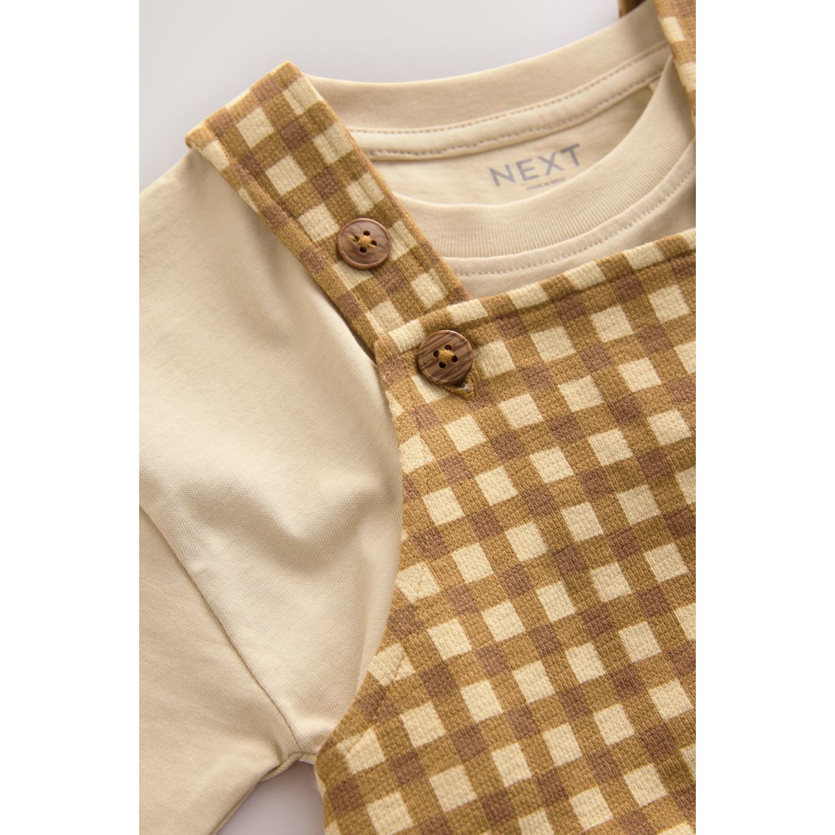 T-shirt manches courtes salopette en jersey vichy brun bronzé, NEXT