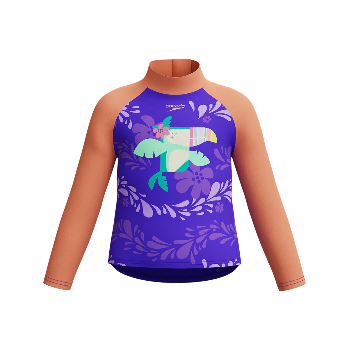 Haut de bain anti-irritation manches longues motif/style toucan bleu, SPEEDO