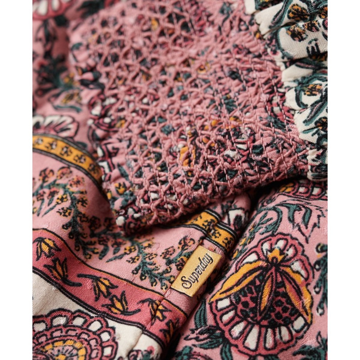 Haut tissé smocké imprimé pêche française à fleurs, SUPERDRY