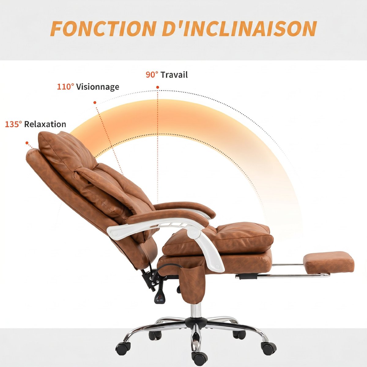 Chaise de bureau PU Marron marron, HOMCOM