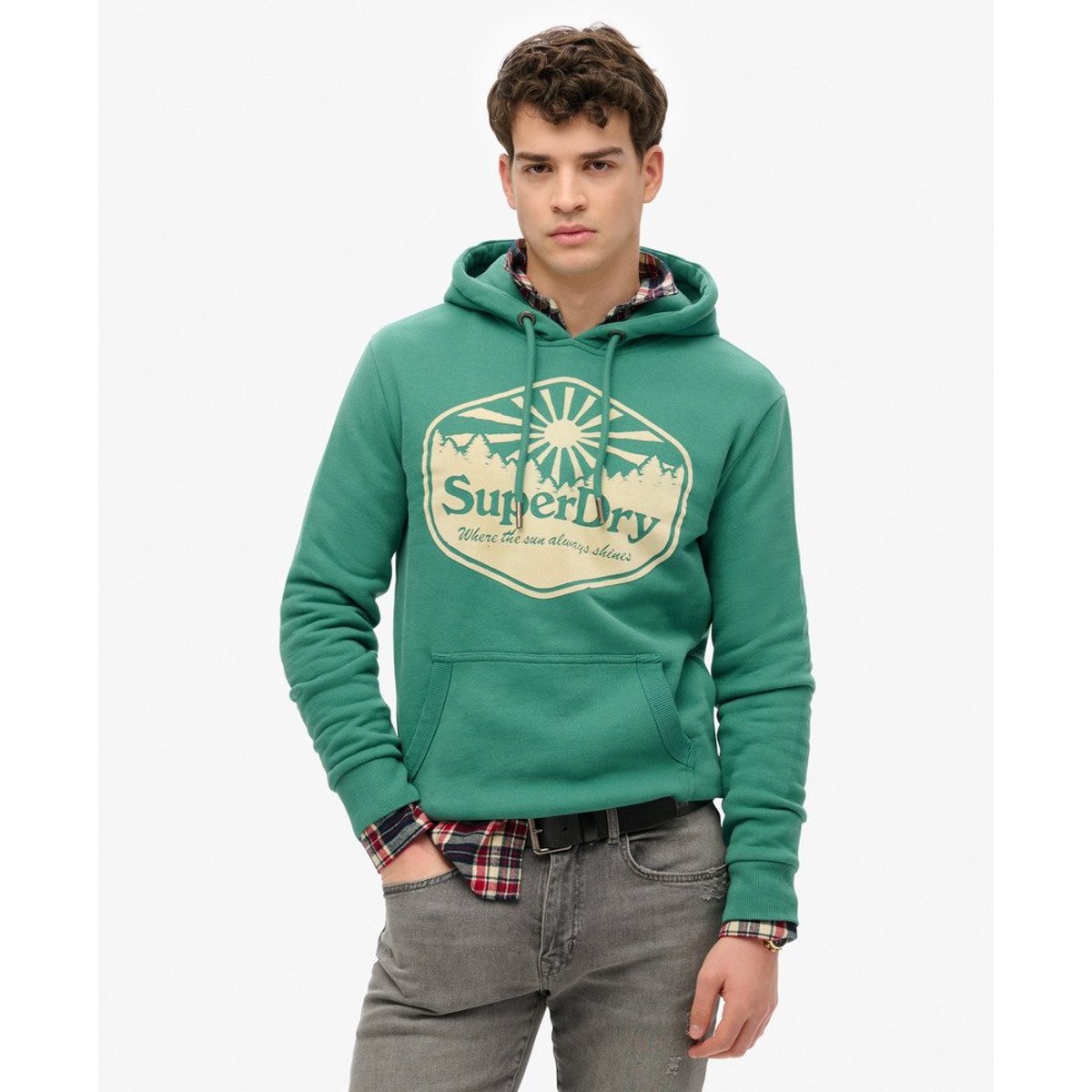 Sweat à capuche Sun vert pinède, SUPERDRY