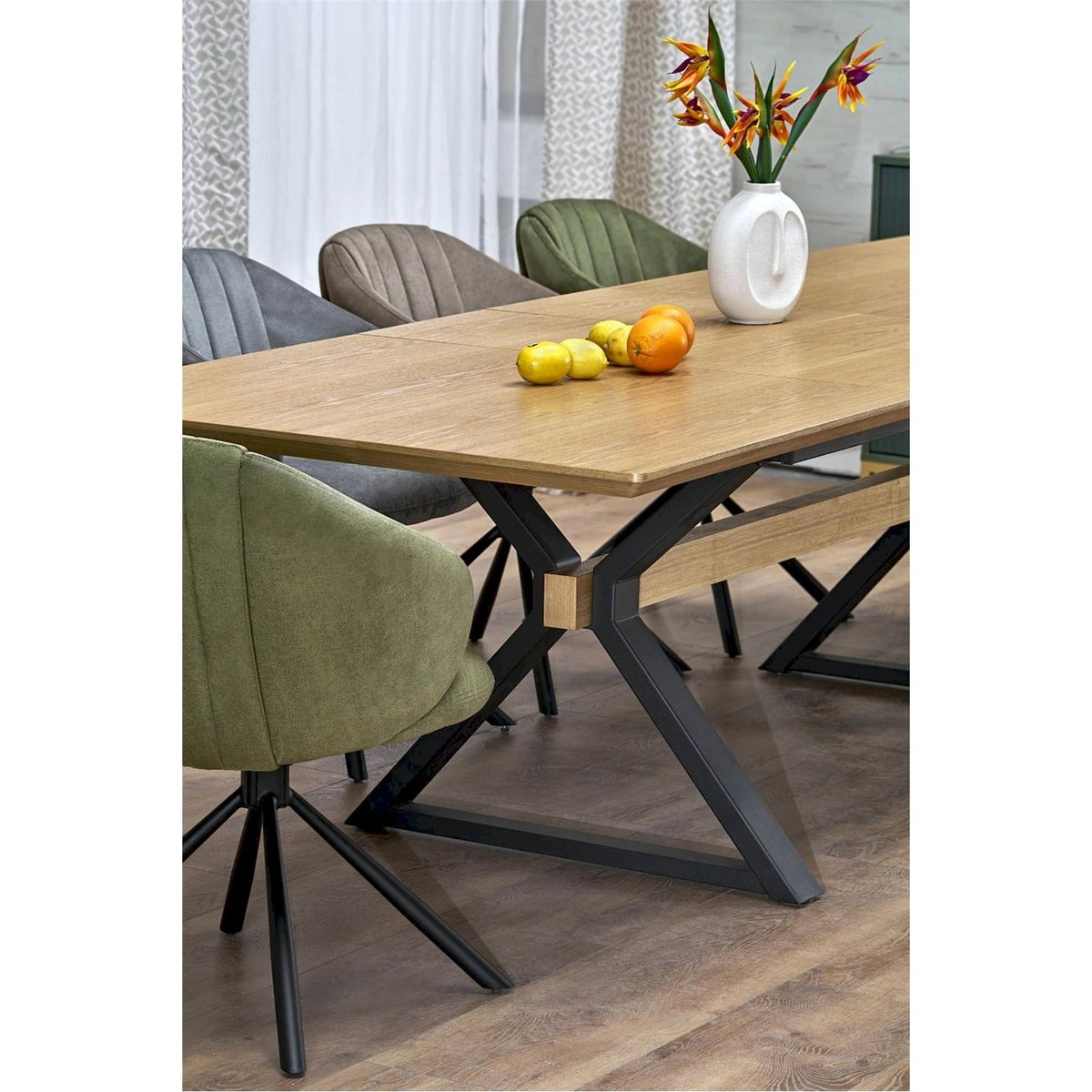 Table extensible collection RIGALLY chêne naturel et noir, RECOLLECTION