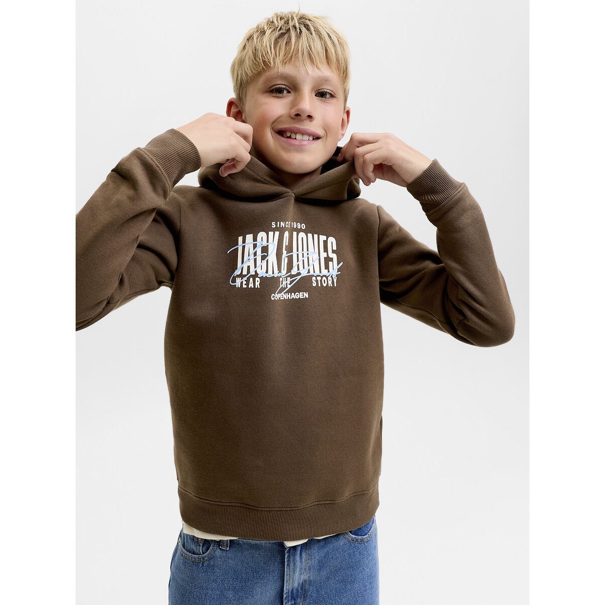 Sweat à capuche en molleton marron, JACK & JONES JUNIOR
