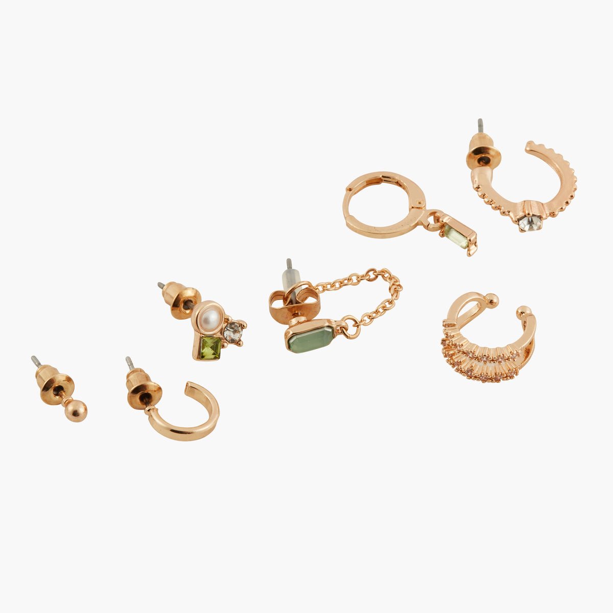 Set de 7 petites boucles et bijou d'oreille vert, BALABOOSTE