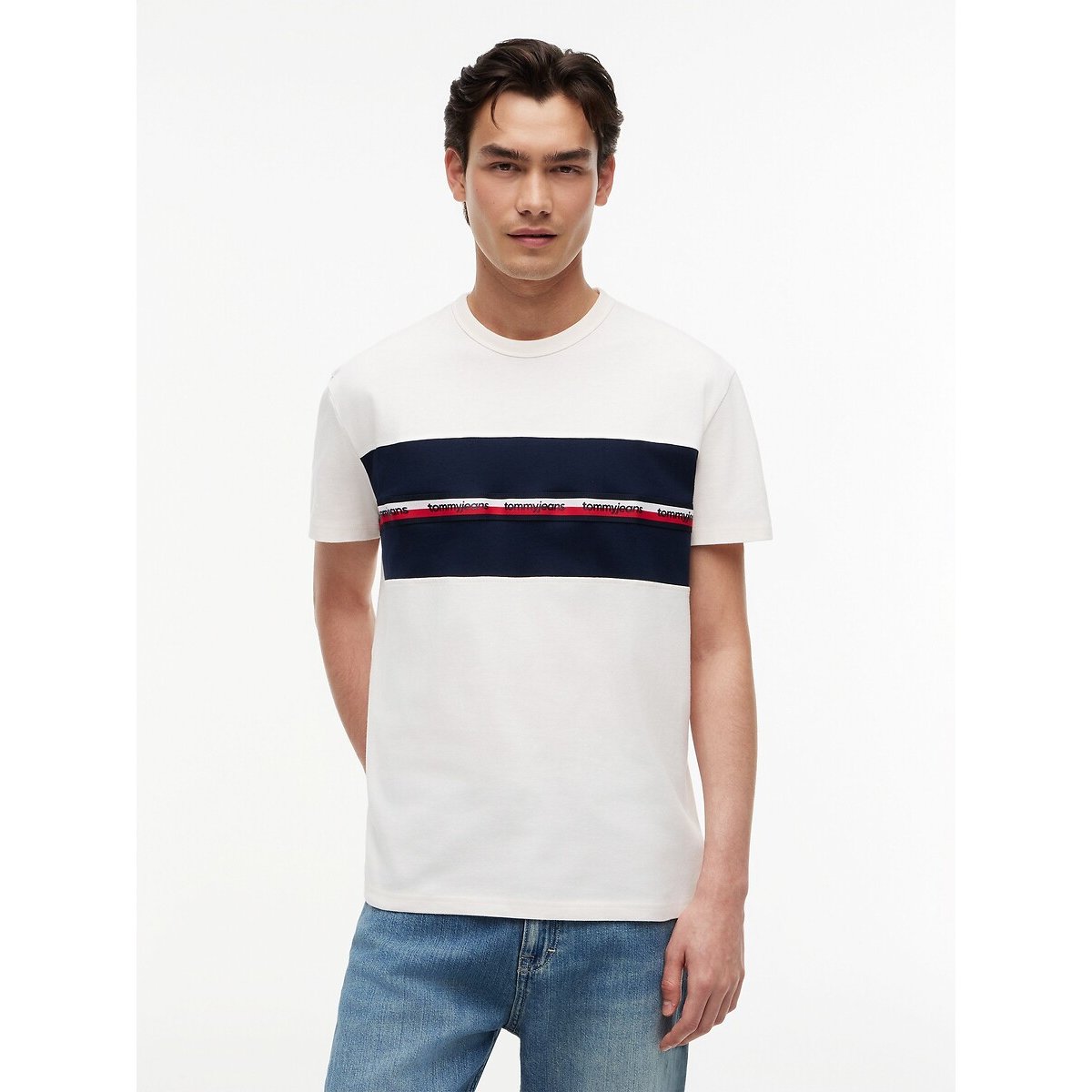 Camiseta de manga corta slim blanco roto, TOMMY JEANS