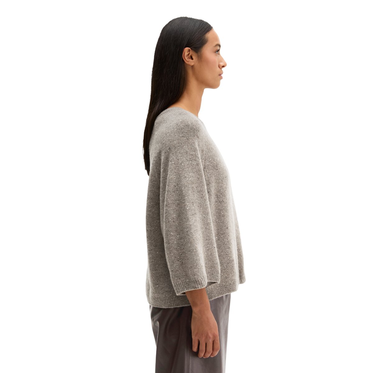 Pull en tweed, coupe classique en mélange de laine vierge beige, MARC O'POLO