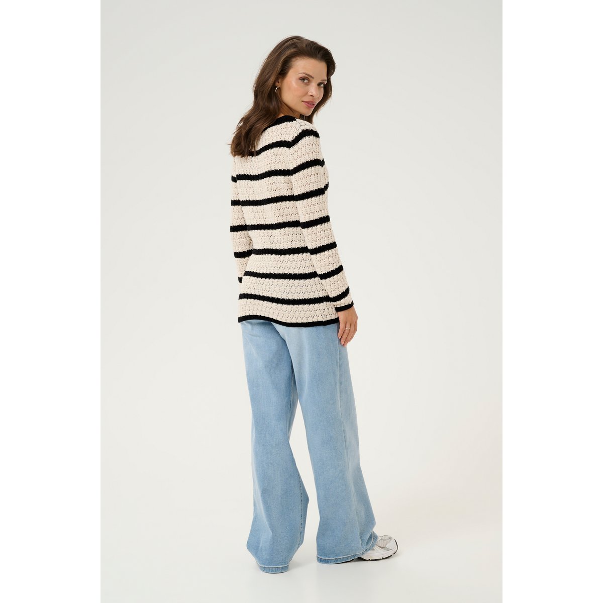 Knitted pullover beige feather grey/noir rayé, KAFFE