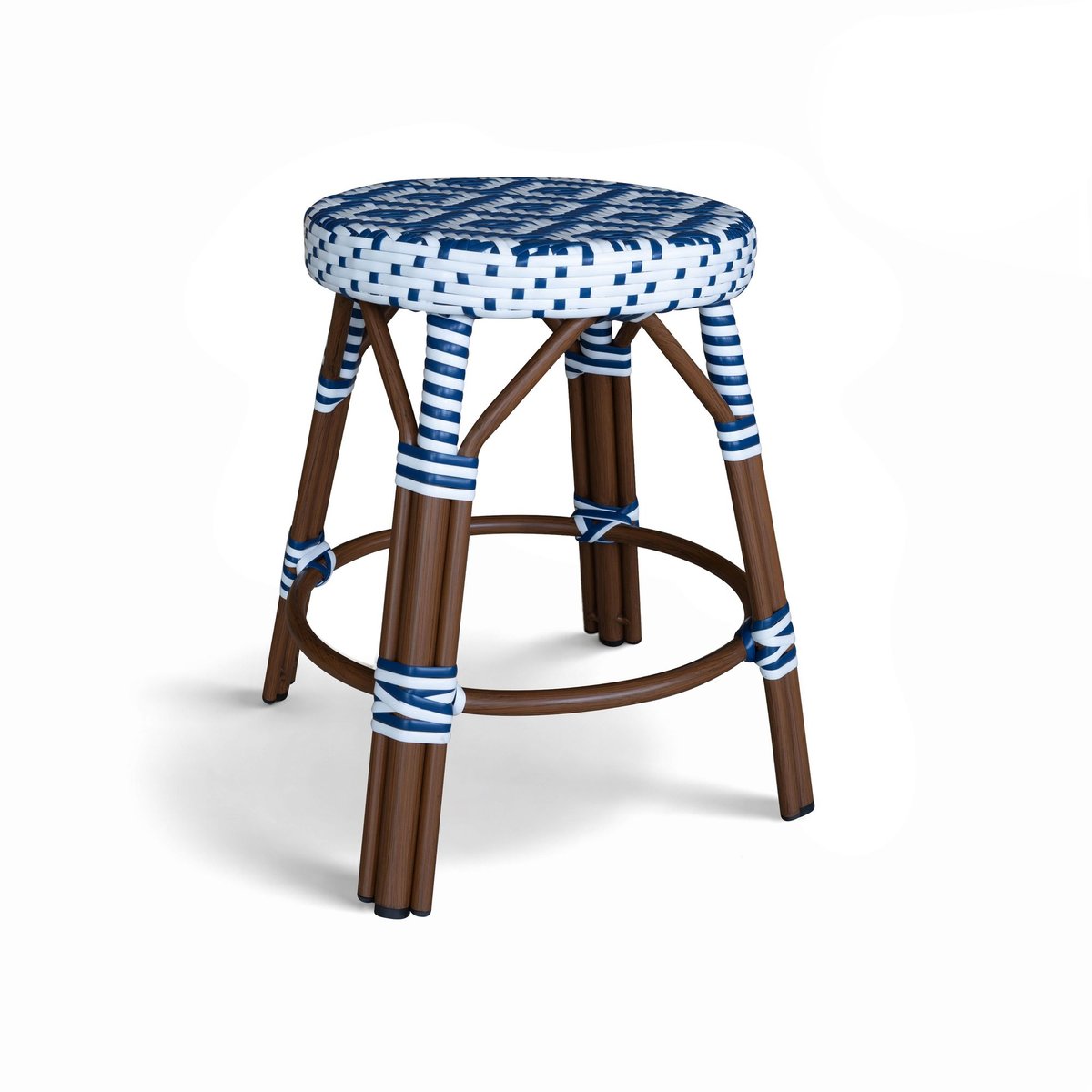 Tabouret bas effet rotin naturel, SCALA bleu, NOW'S HOME
