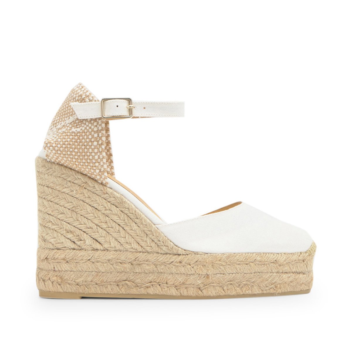 Espadrilles compensées à bride cheville et talon tressé CAROL EXTRA PLATFORM blanc, CASTANER