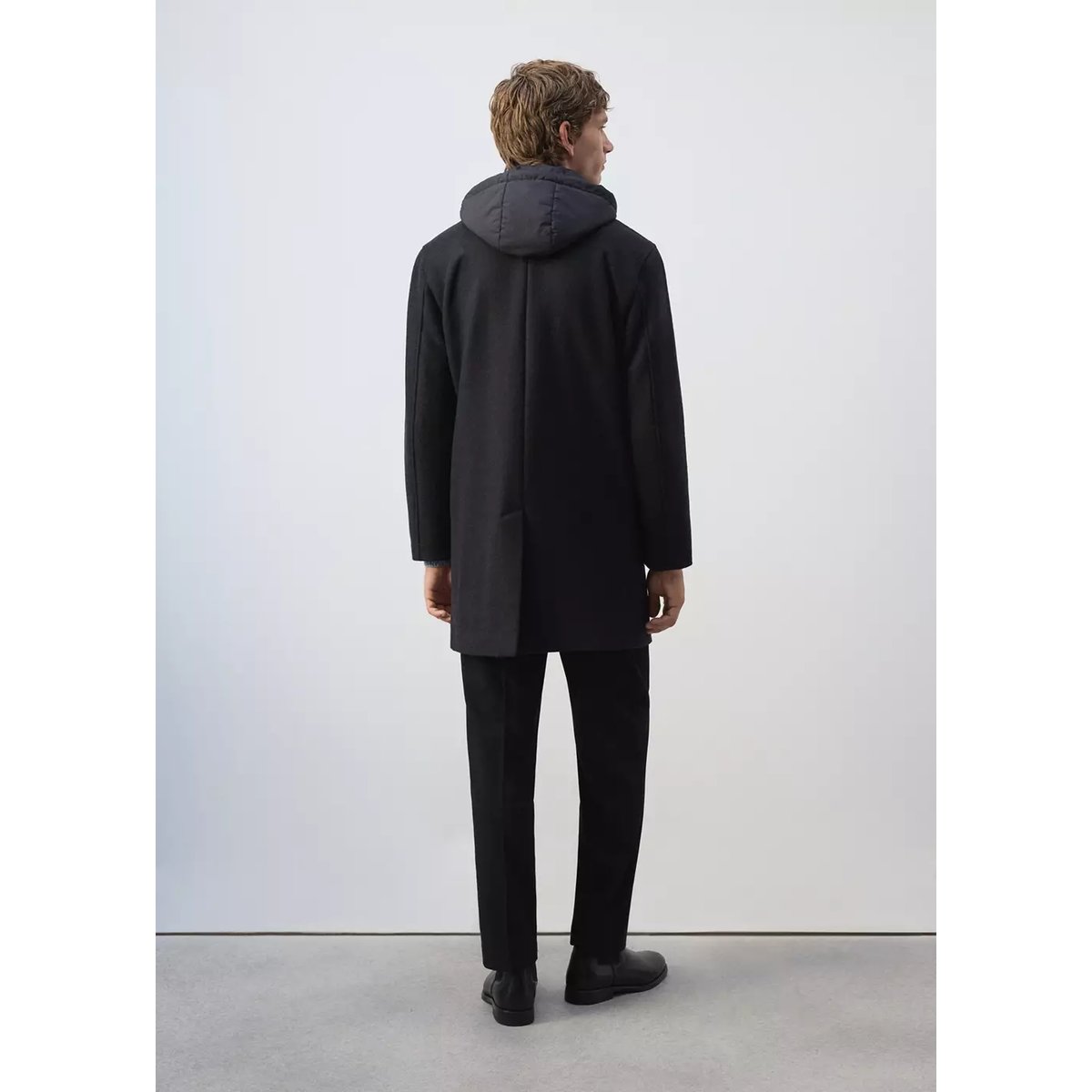 Manteau laine mélangée capuche amovible café, MANGO MAN