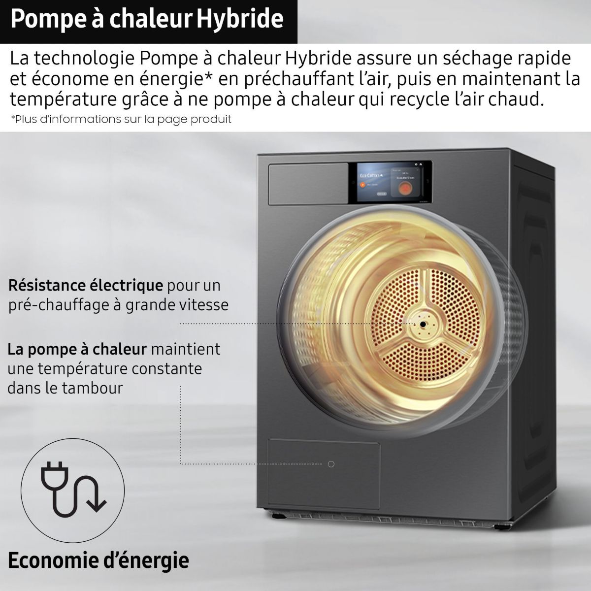 Sèche linge pompe à chaleur DV90F09F4S couleur unique, SAMSUNG