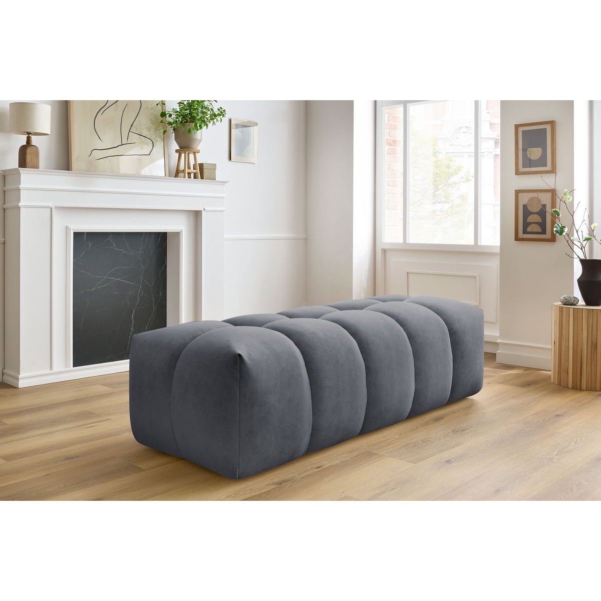 Pouf velours, MONT-BLANC gris foncé, BOBOCHIC