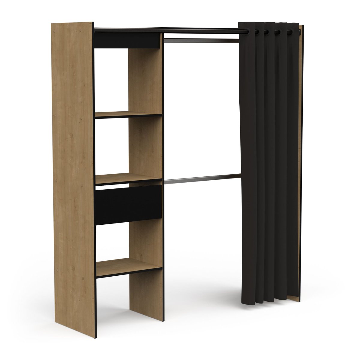 Dressing ouvert avec rideau, extensible bois foncé, TERRE DE NUIT