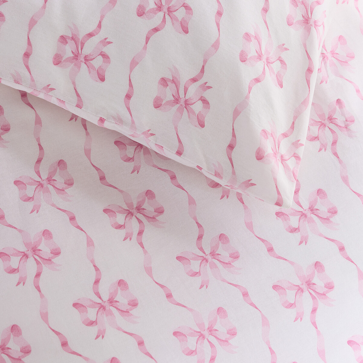 Ribbon And Bows Reversible Cotton Duvet Cover and Pillowcase Set white/pink, CATH KIDSTON