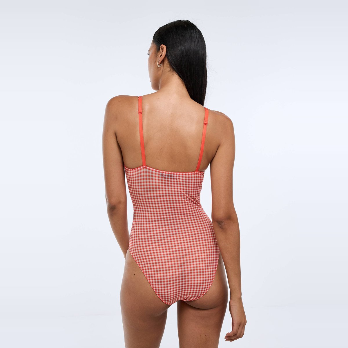 Body fines bretelles JANE en tulle imprimé rouge, MONOPRIX