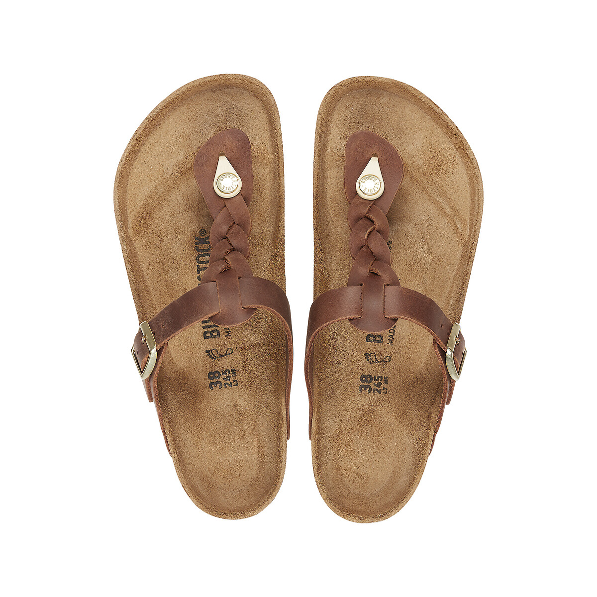 Gizeh Braided oiled leather flip flops cognac, BIRKENSTOCK