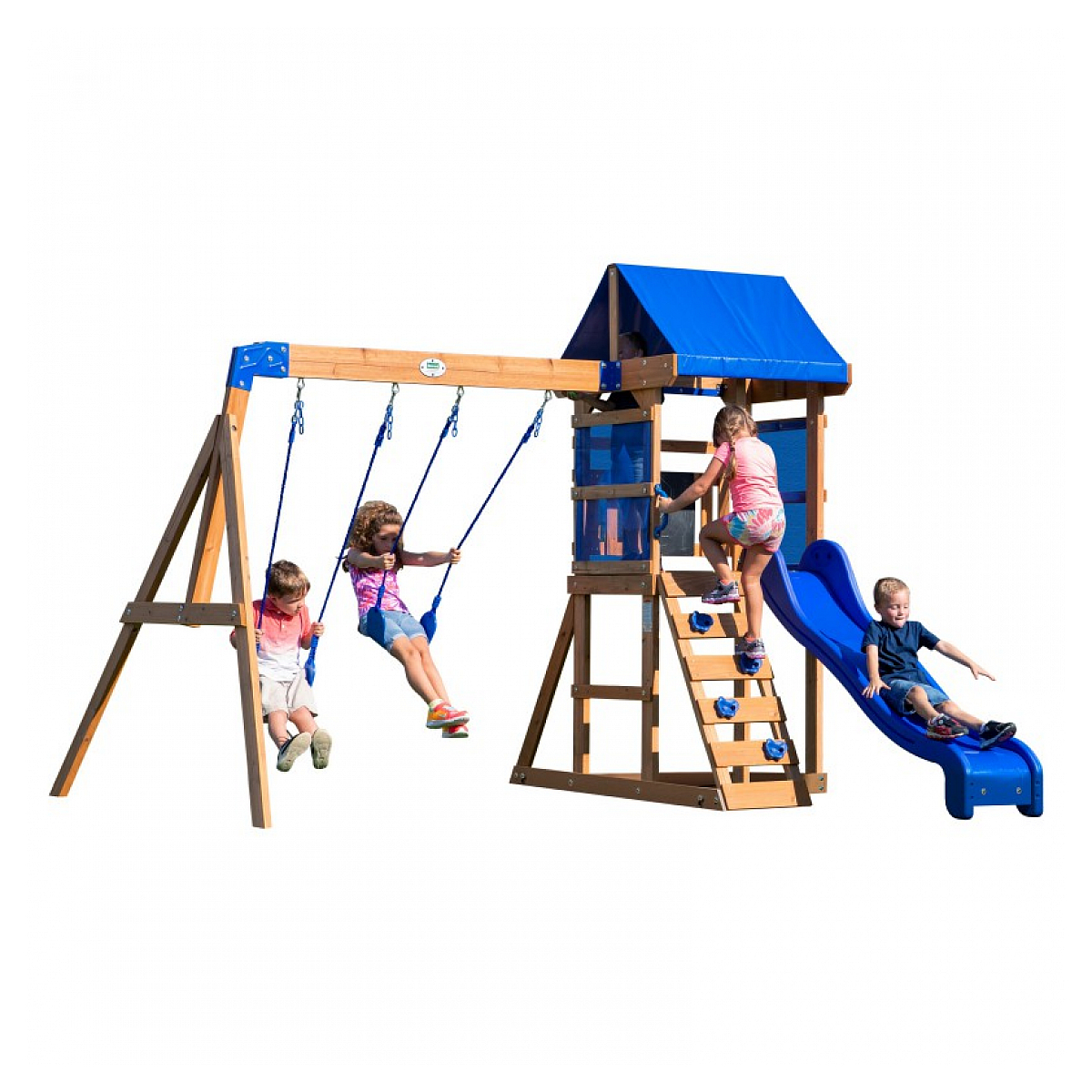 Tour de jeu Aurora avec balançoires et toboggan bleu couleur unique, BACKYARD DISCOVERY
