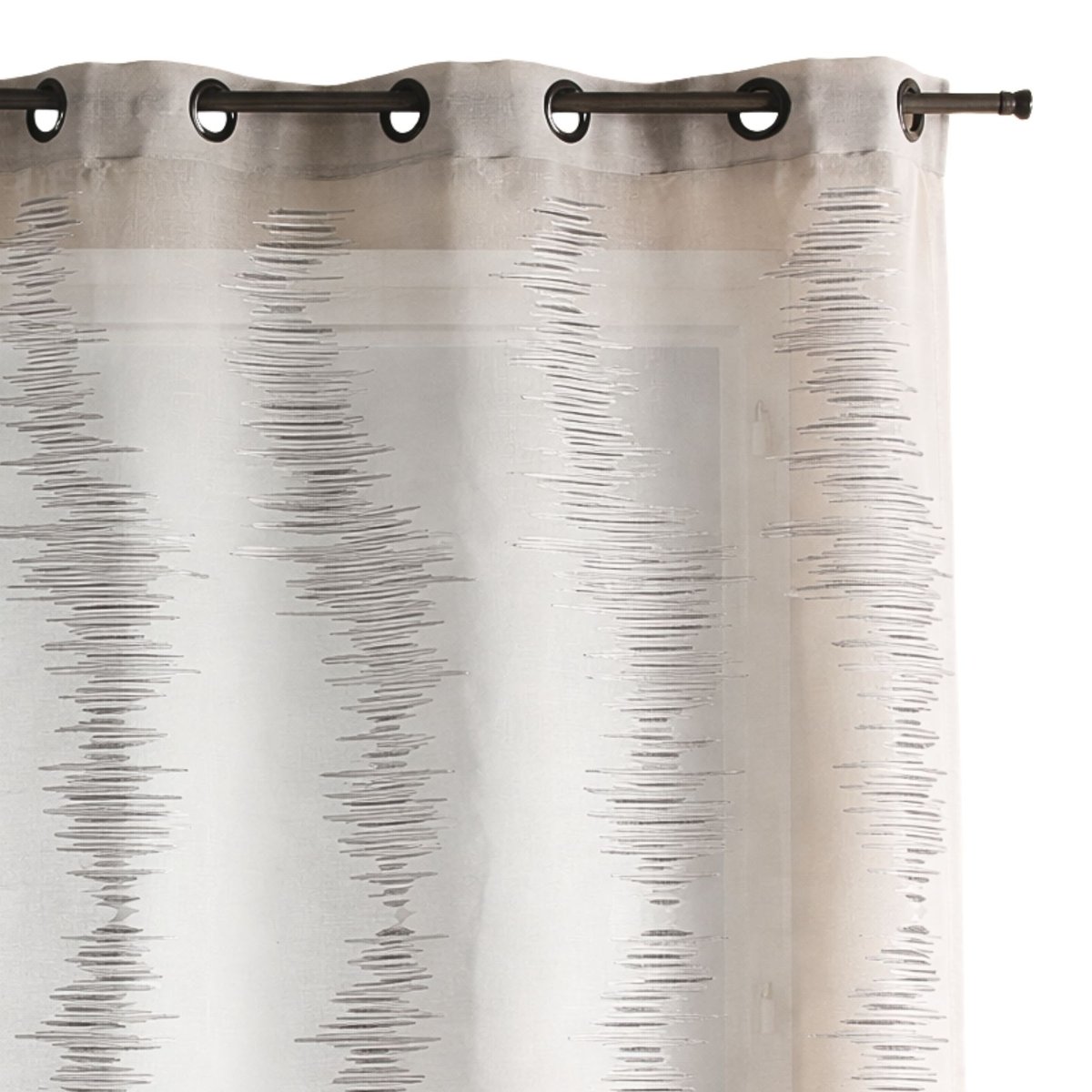 Rideau voilage brodé zigzag à œillets gris clair, HOME MAISON