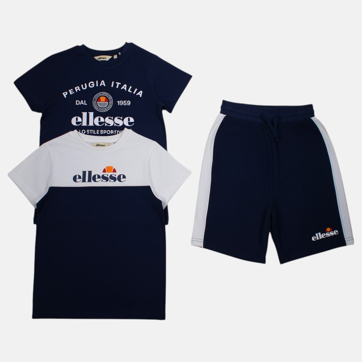 Lot de 2 t-shirts manches courtes et short BLOCK PARTY bleu marine, ELLESSE